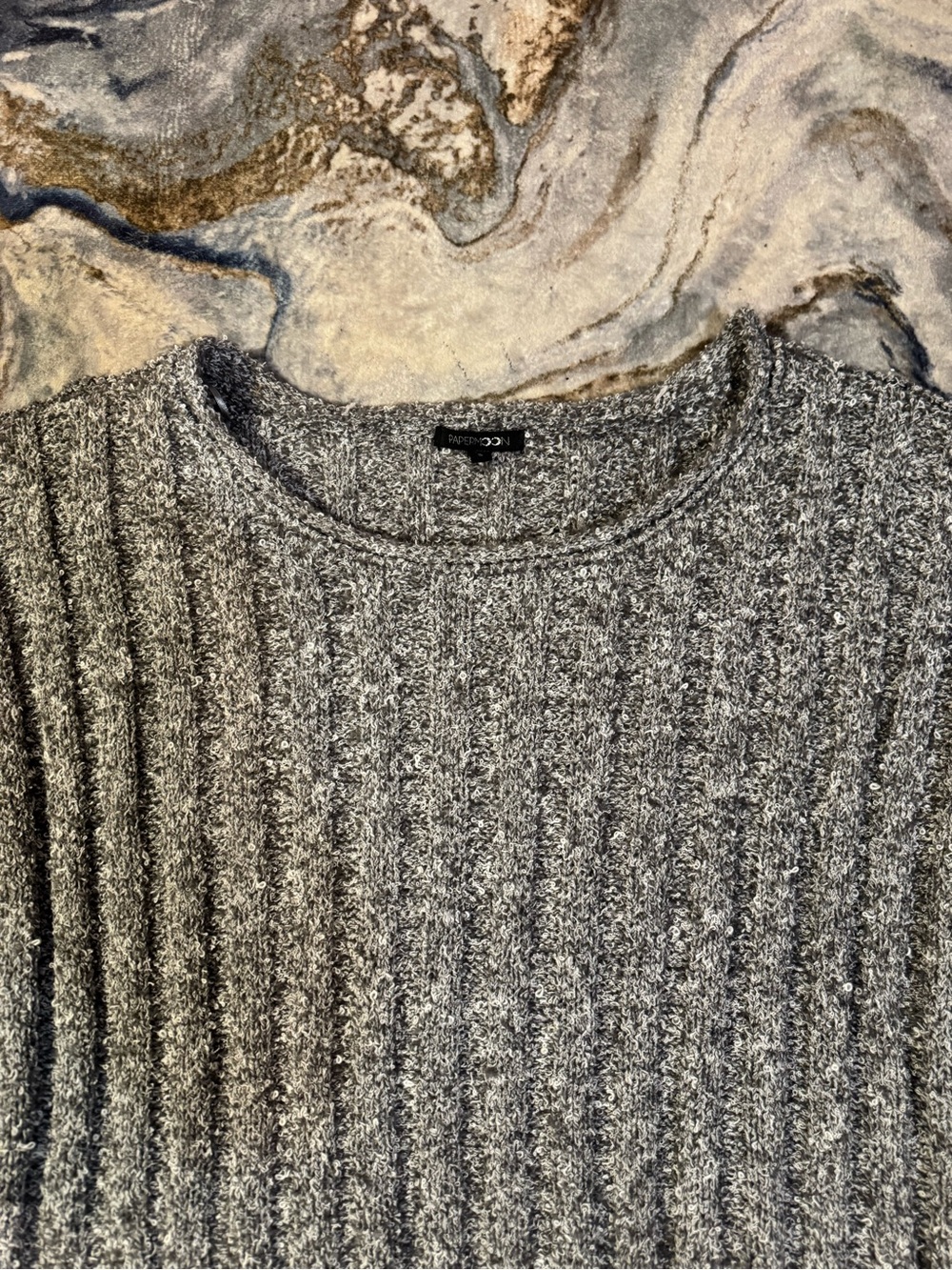Papermoon Gray Ribbed Cropped Sweater - Picture 2 of 3